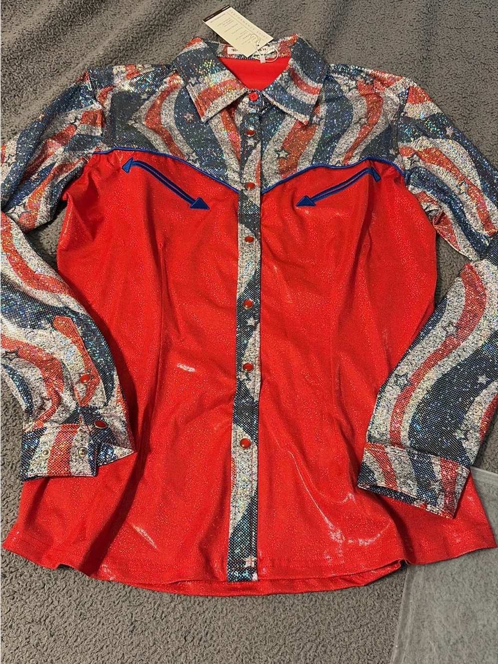 NWT Ranch Dress’n red blue silver. Size small in adult. - Picture 2 of 3